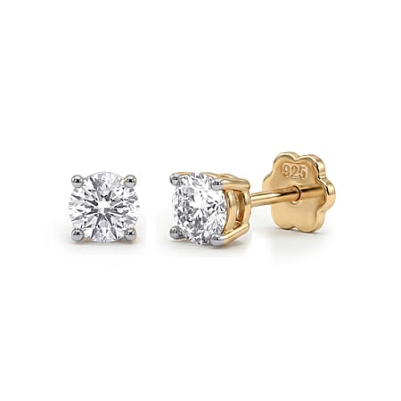 LUXURIANT 0.50 Ct. Lab Grown Diamond Solitaire Earring with Floral Screw Back in 18K Vermeil Yellow Gold Plated Sterling Silver (SI-GH)