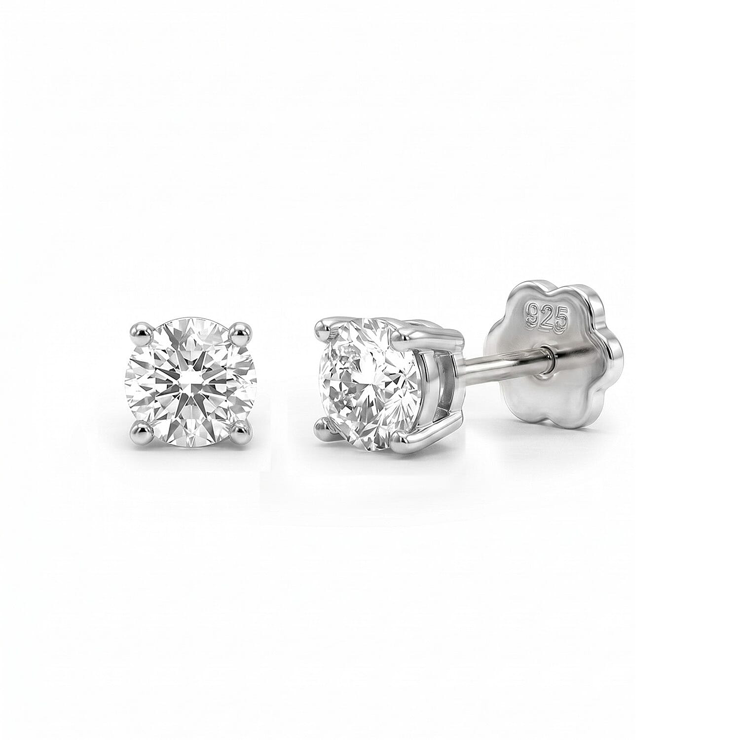 Luxuriant SI-GH Lab Grown Diamond Solitaire Earring with Screw Back in Rhodium Overlay Sterling Silver 0.50 Ct.