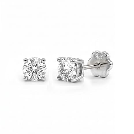 Luxuriant SI-GH Lab Grown Diamond Solitaire Earring with Screw Back in Rhodium Overlay Sterling Silver 0.50 Ct.