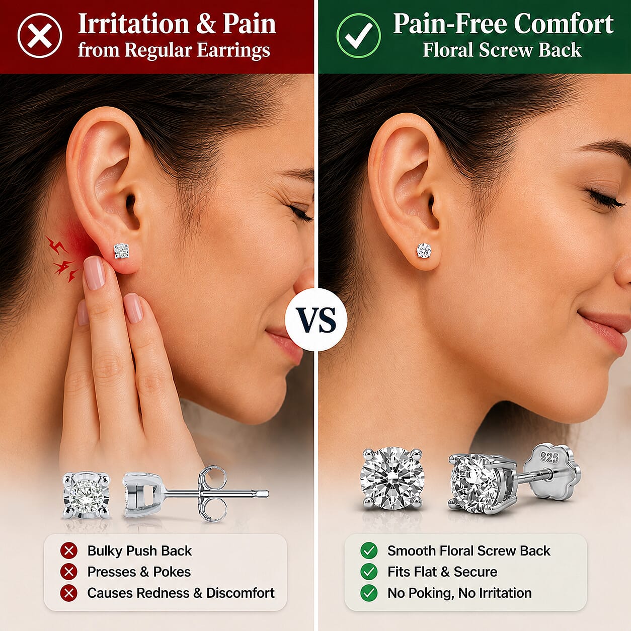 Luxuriant SI-GH Lab Grown Diamond Solitaire Earring with Screw Back in Rhodium Overlay Sterling Silver 0.50 Ct.