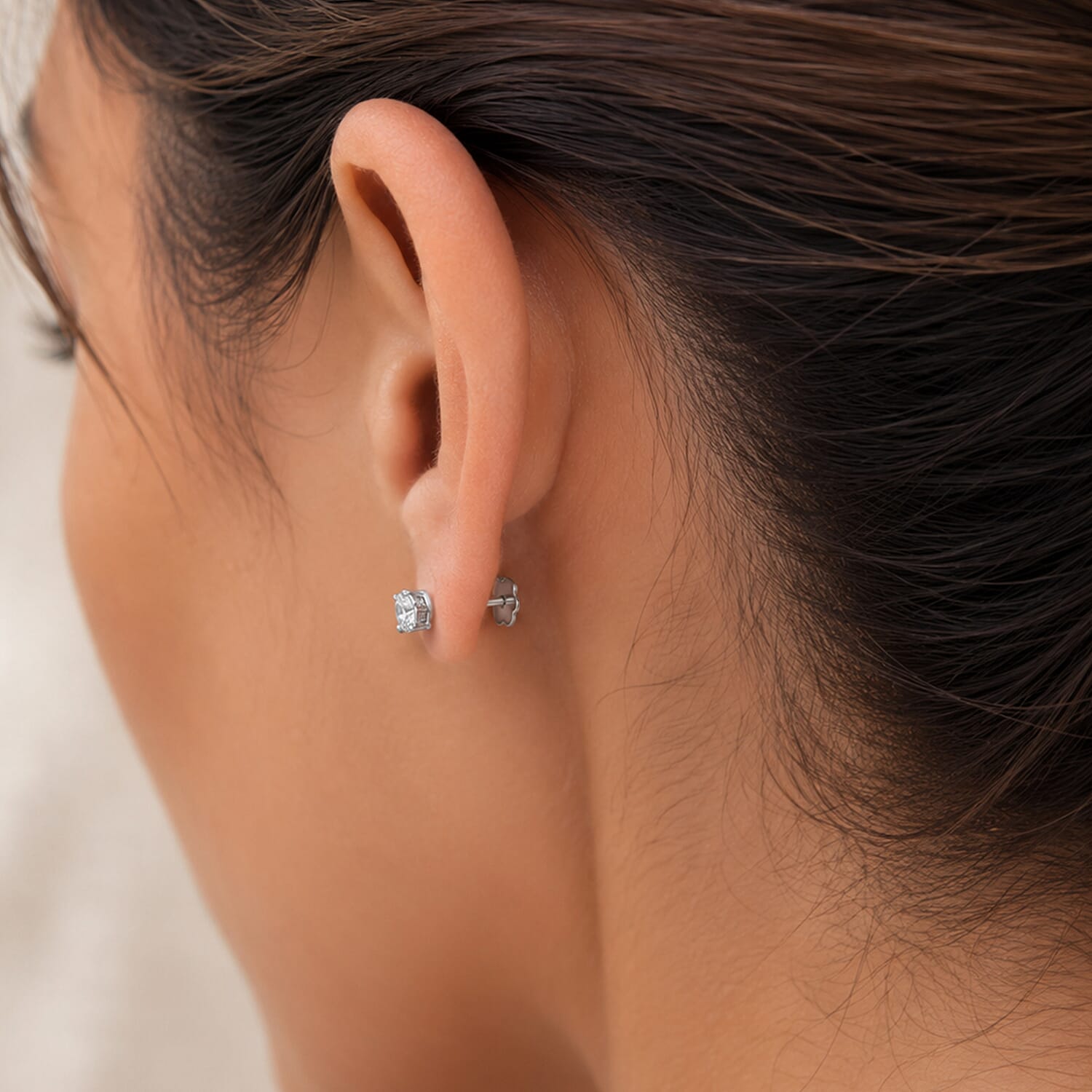 Luxuriant SI-GH Lab Grown Diamond Solitaire Earring with Screw Back in Rhodium Overlay Sterling Silver 0.50 Ct.