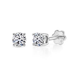 Luxuriant SI-GH Lab Grown Diamond Solitaire Earring with Screw Back in Rhodium Overlay Sterling Silver 0.50 Ct.