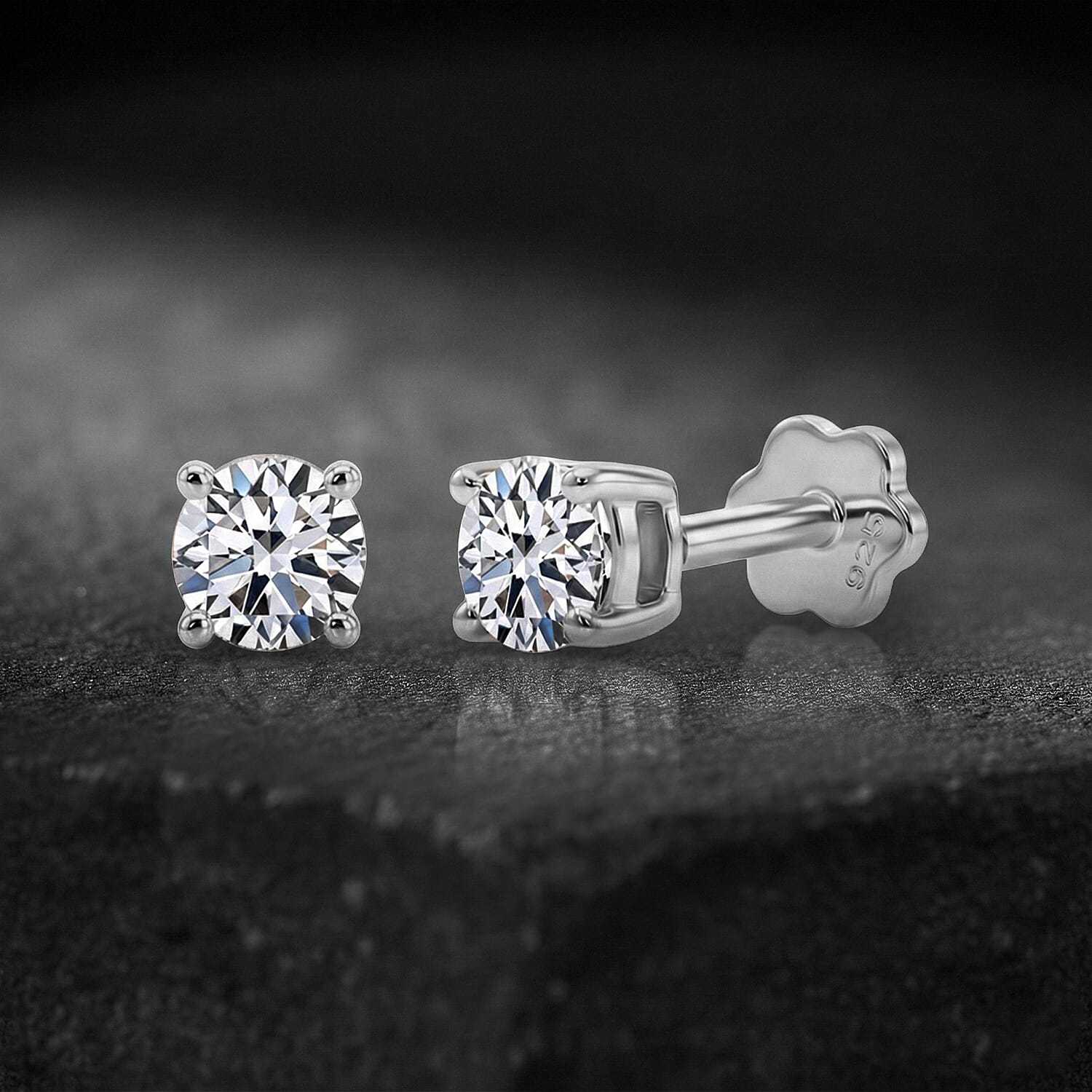 Luxuriant SI-GH Lab Grown Diamond Solitaire Earring with Screw Back in Rhodium Overlay Sterling Silver 0.50 Ct.