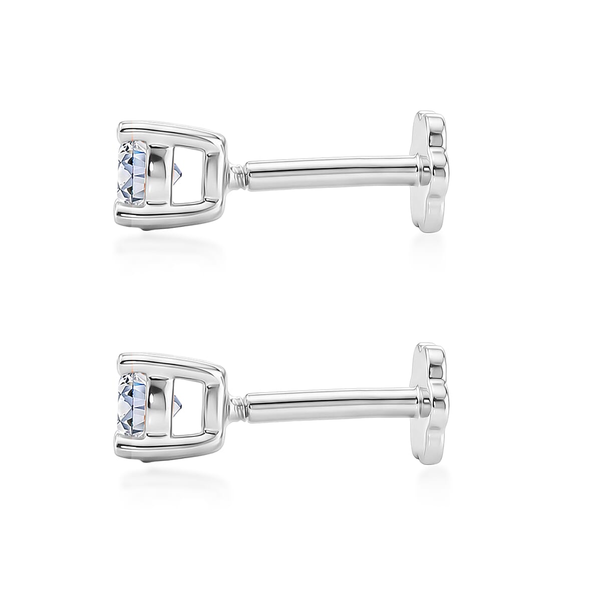 Luxuriant SI-GH Lab Grown Diamond Solitaire Earring with Screw Back in Rhodium Overlay Sterling Silver 0.50 Ct.