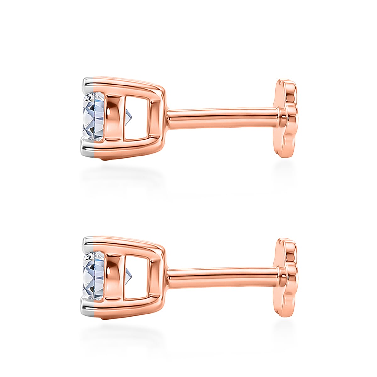 Luxuriant SI-GH Lab Grown Diamond Solitaire Earring with Screw Back in 18K Vermeil Rose Gold Plated Sterling Silver 1.00 Ct.