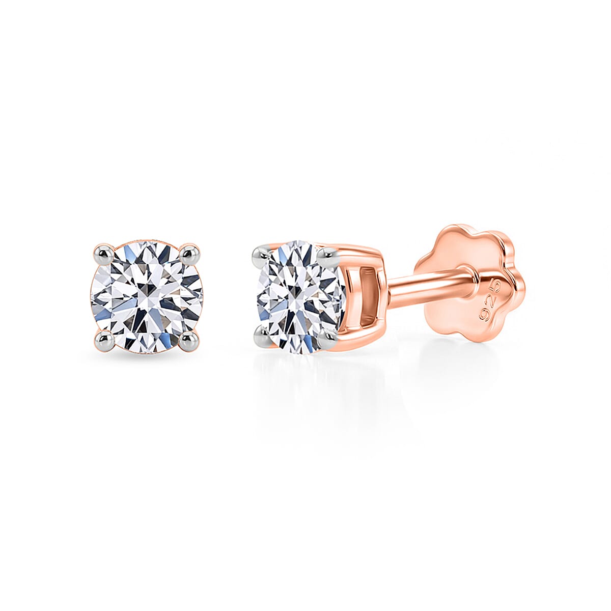 Luxuriant SI-GH Lab Grown Diamond Solitaire Earring with Screw Back in 18K Vermeil Rose Gold Plated Sterling Silver 1.00 Ct.