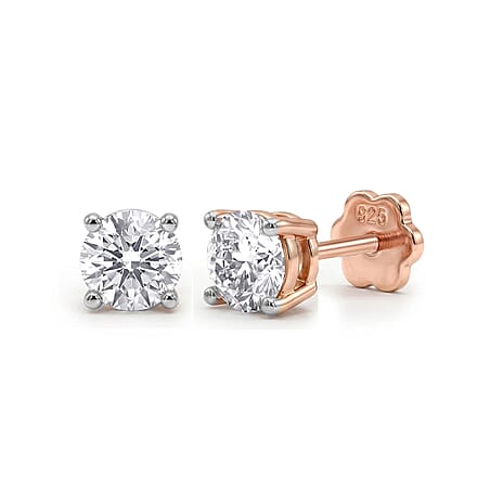 Luxuriant SI-GH Lab Grown Diamond Solitaire Earring with Screw Back in 18K Vermeil Rose Gold Plated Sterling Silver 1.00 Ct.