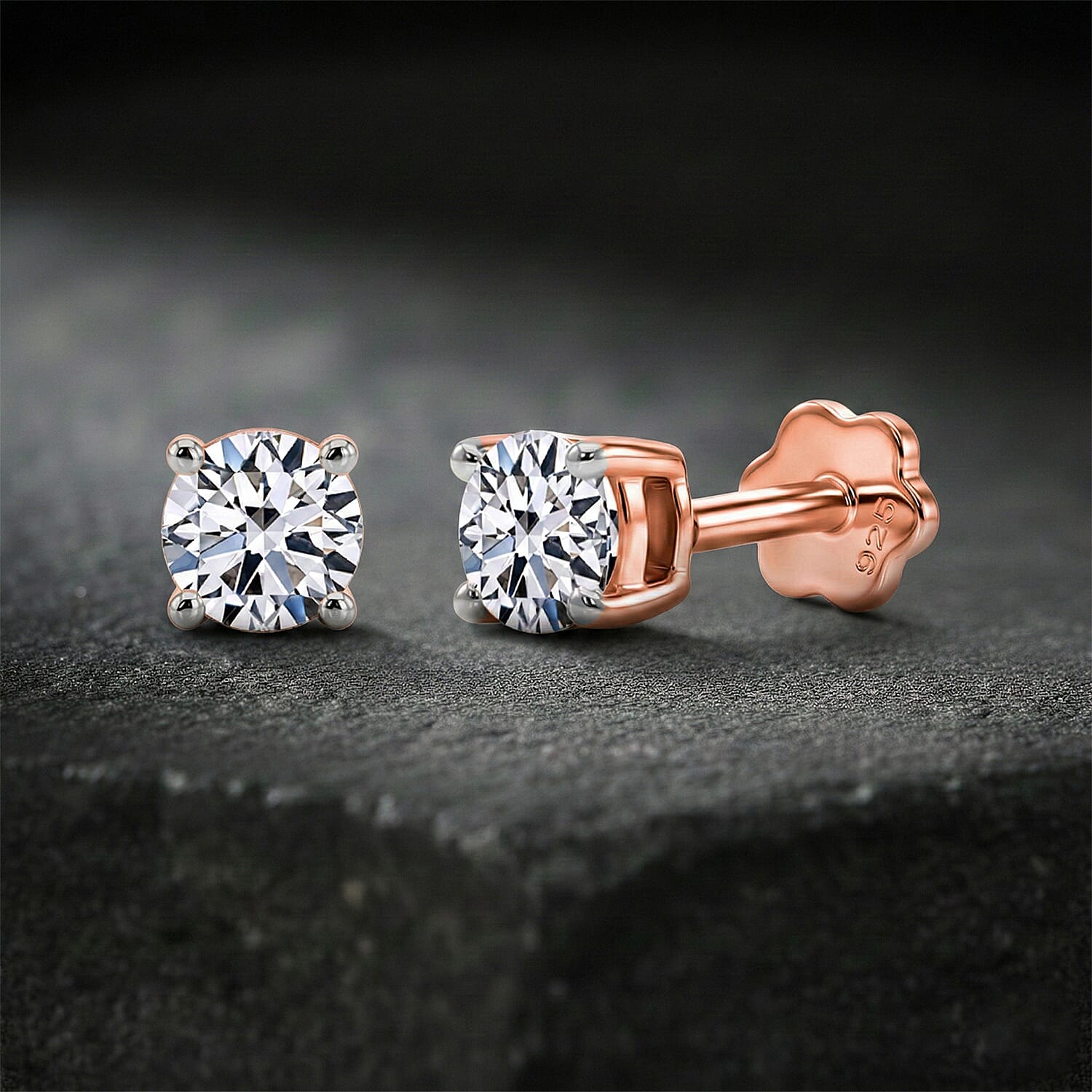 Luxuriant SI-GH Lab Grown Diamond Solitaire Earring with Screw Back in 18K Vermeil Rose Gold Plated Sterling Silver 1.00 Ct.