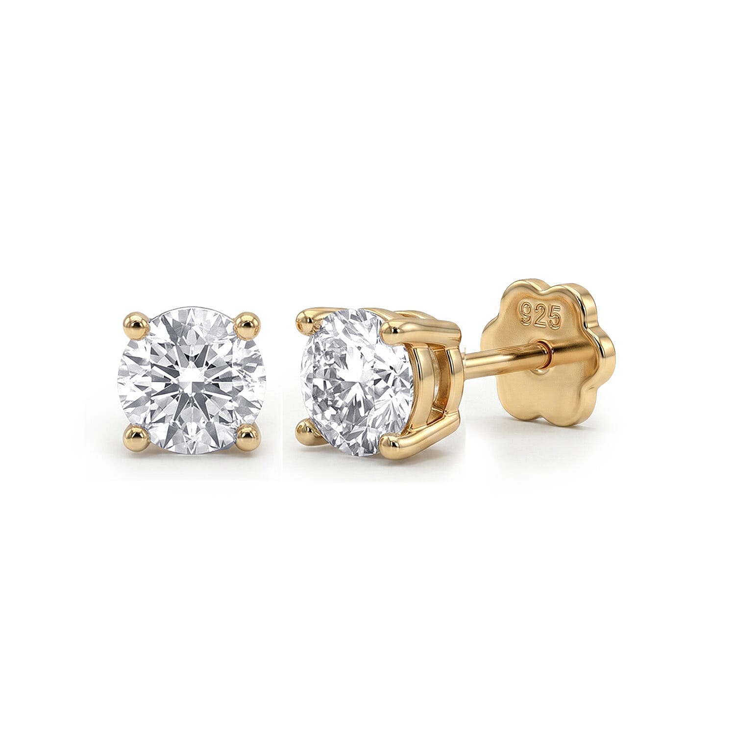 Luxuriant SI-GH Lab Grown Diamond Solitaire Earring with Screw Back in 18K Vermeil Yellow Gold Plated Sterling Silver 1.00 Ct.