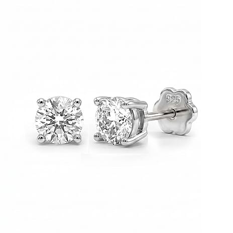 Luxuriant SI-GH Lab Grown Diamond Solitaire Earring with Screw Back in Rhodium Overlay Sterling Silver 1.00 Ct.