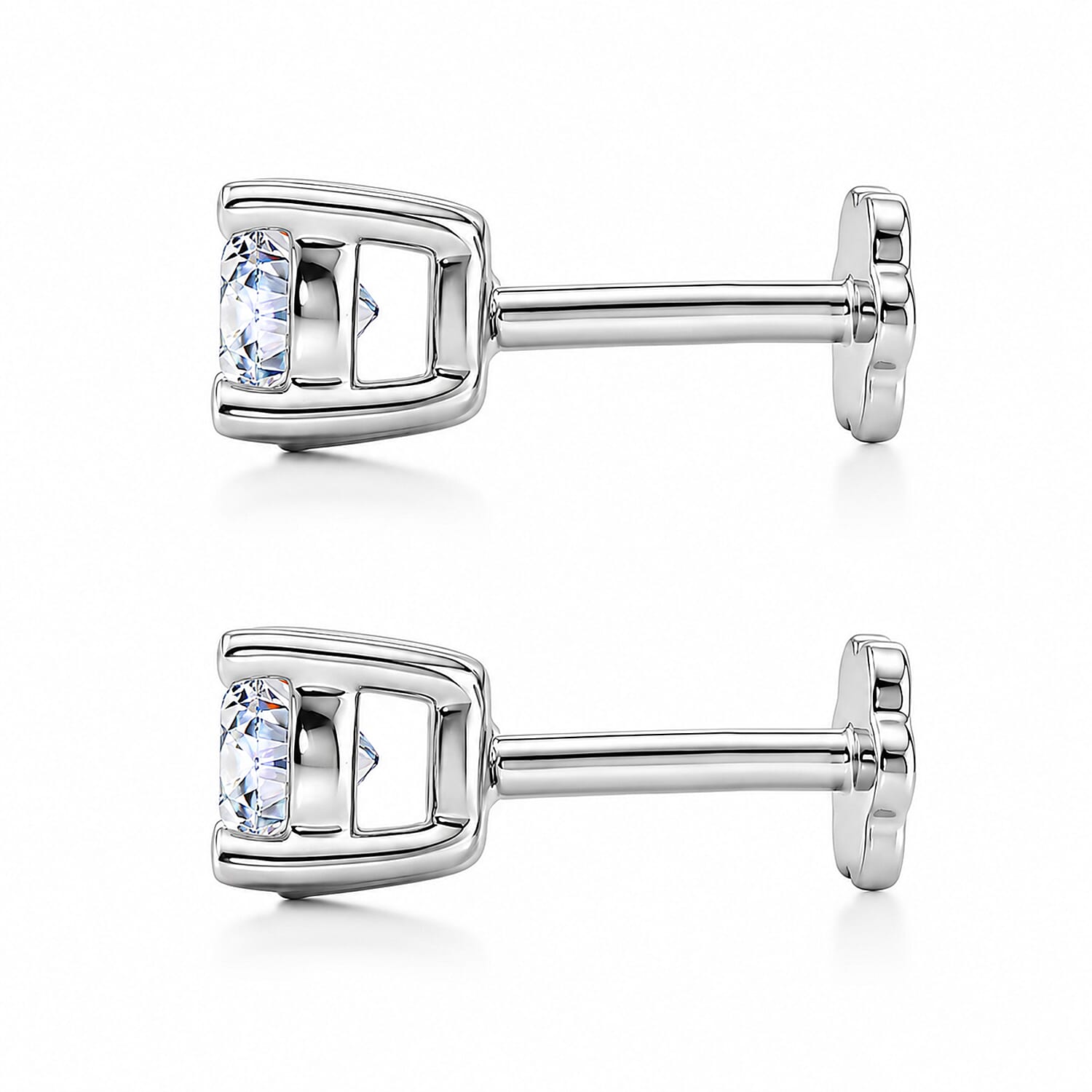 Luxuriant SI-GH Lab Grown Diamond Solitaire Earring with Screw Back in Rhodium Overlay Sterling Silver 1.00 Ct.