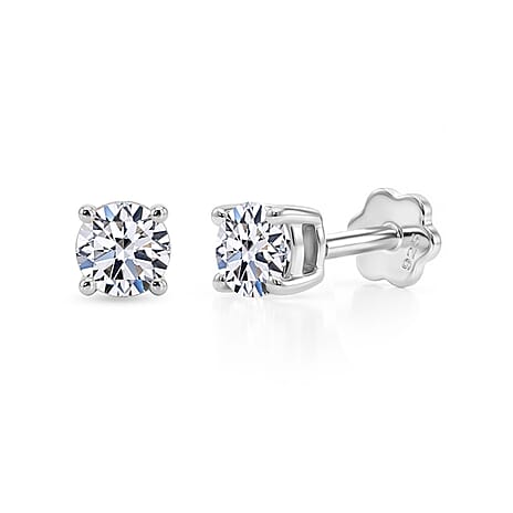 Luxuriant SI-GH Lab Grown Diamond Solitaire Earring with Screw Back in Rhodium Overlay Sterling Silver 1.00 Ct.