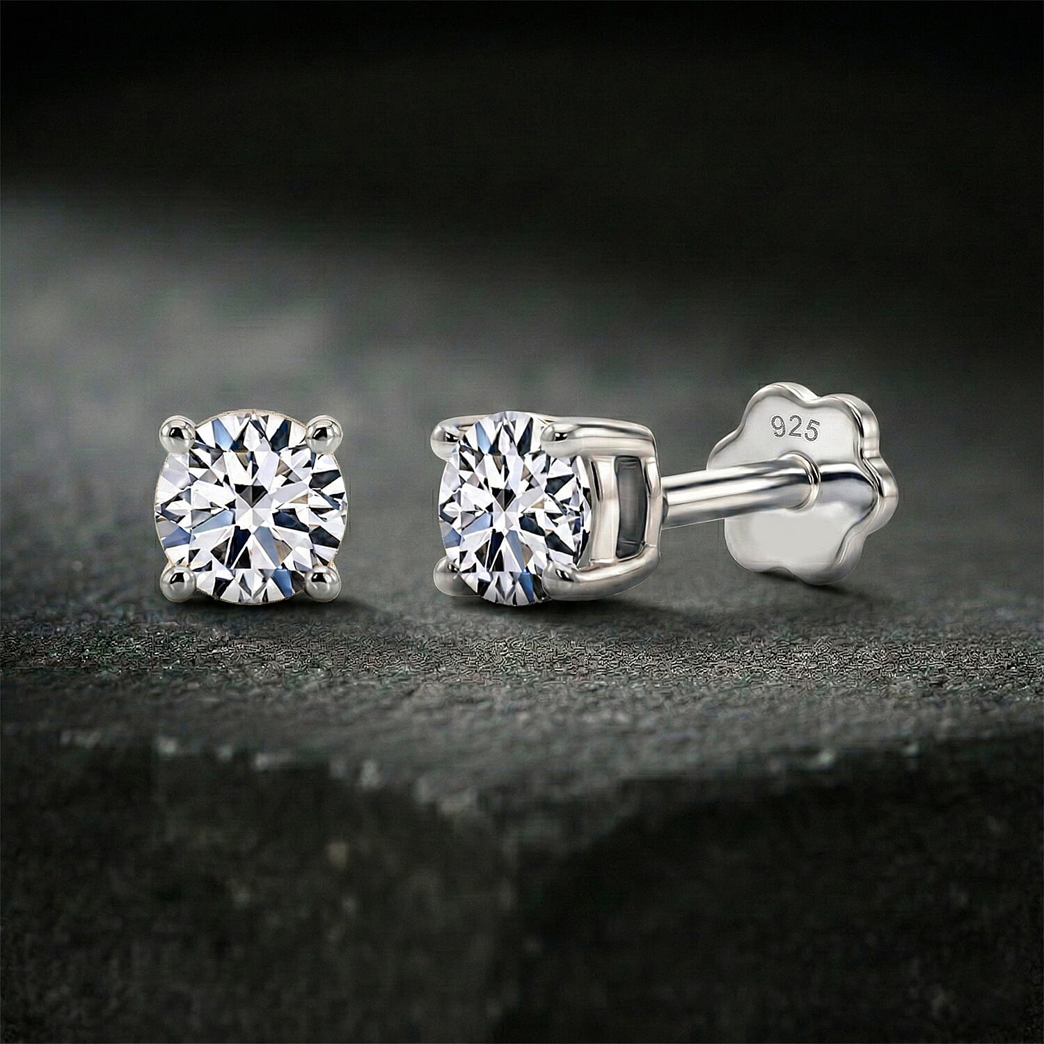 Luxuriant SI-GH Lab Grown Diamond Solitaire Earring with Screw Back in Rhodium Overlay Sterling Silver 1.00 Ct.