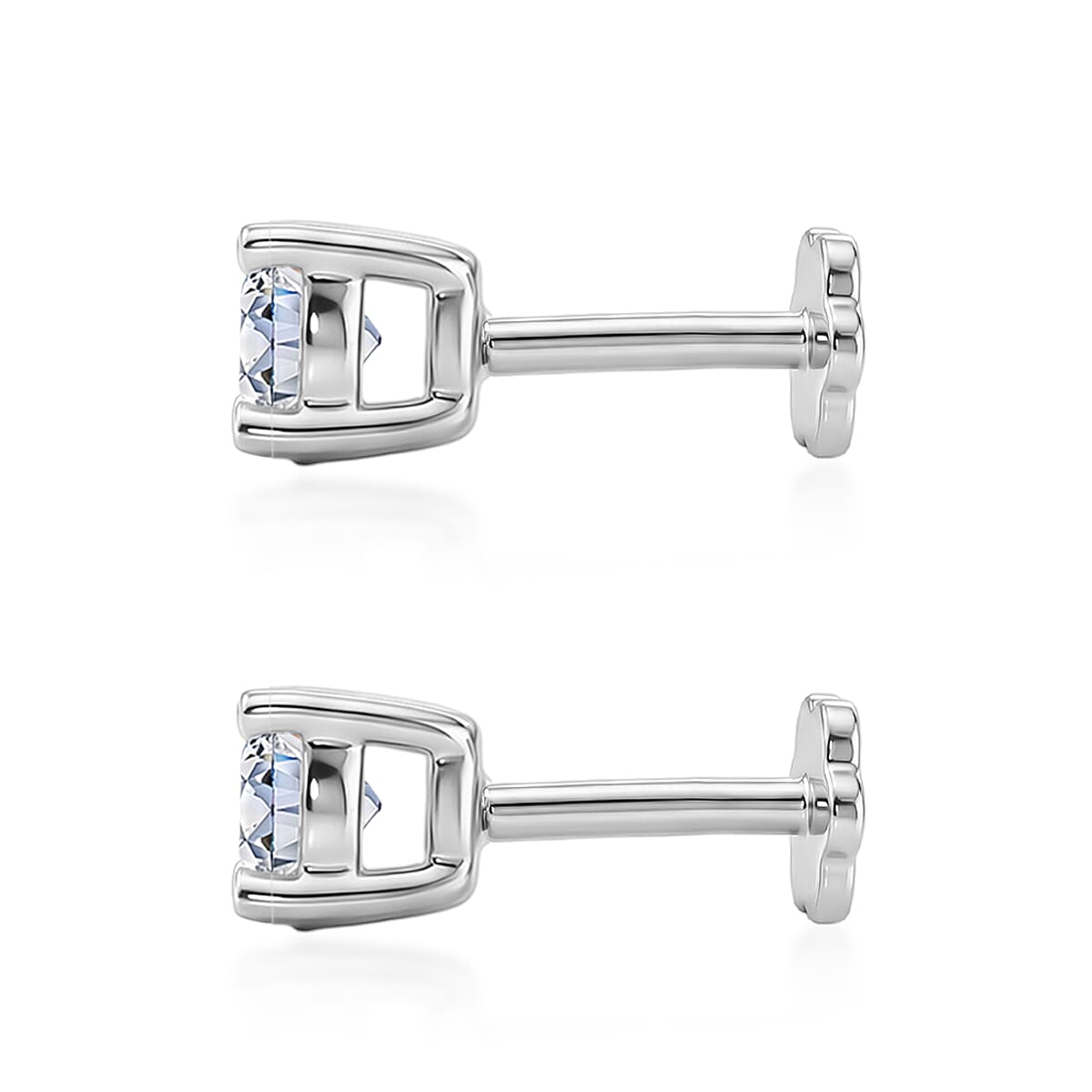 Luxuriant SI-GH Lab Grown Diamond Solitaire Earring with Screw Back in Rhodium Overlay Sterling Silver 1.00 Ct.