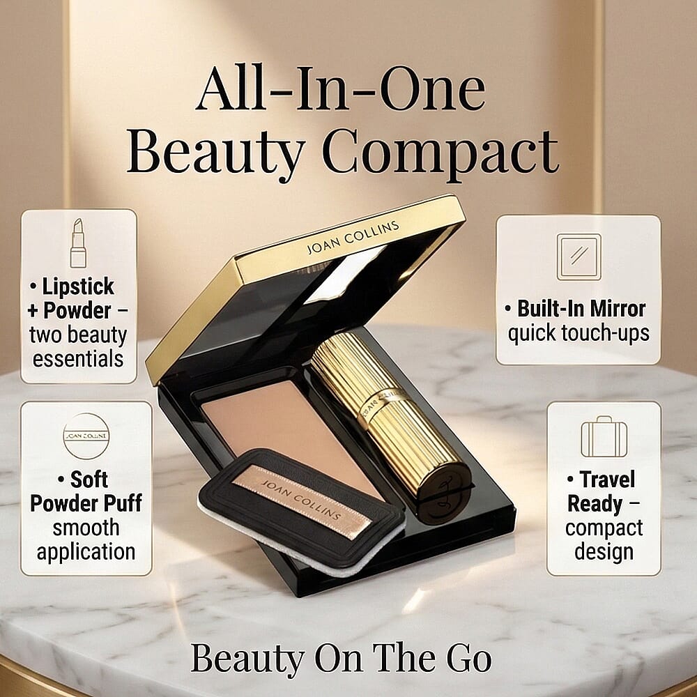 Joan Collins Timeless Beauty Compact Duo Lipstick & Powder - Alexis (Burgundy)