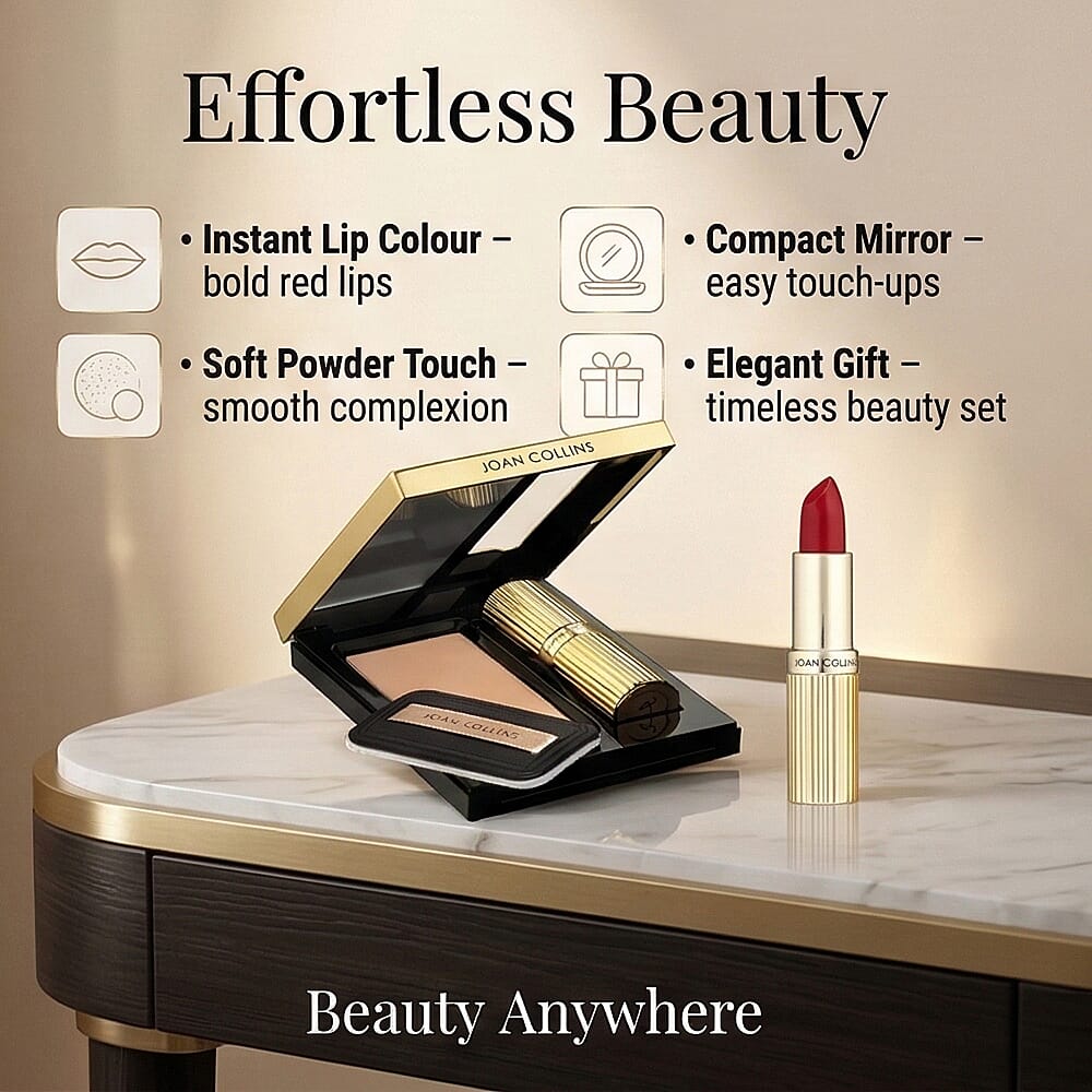 Joan Collins Timeless Beauty Compact Duo Lipstick & Powder - Alexis (Burgundy)