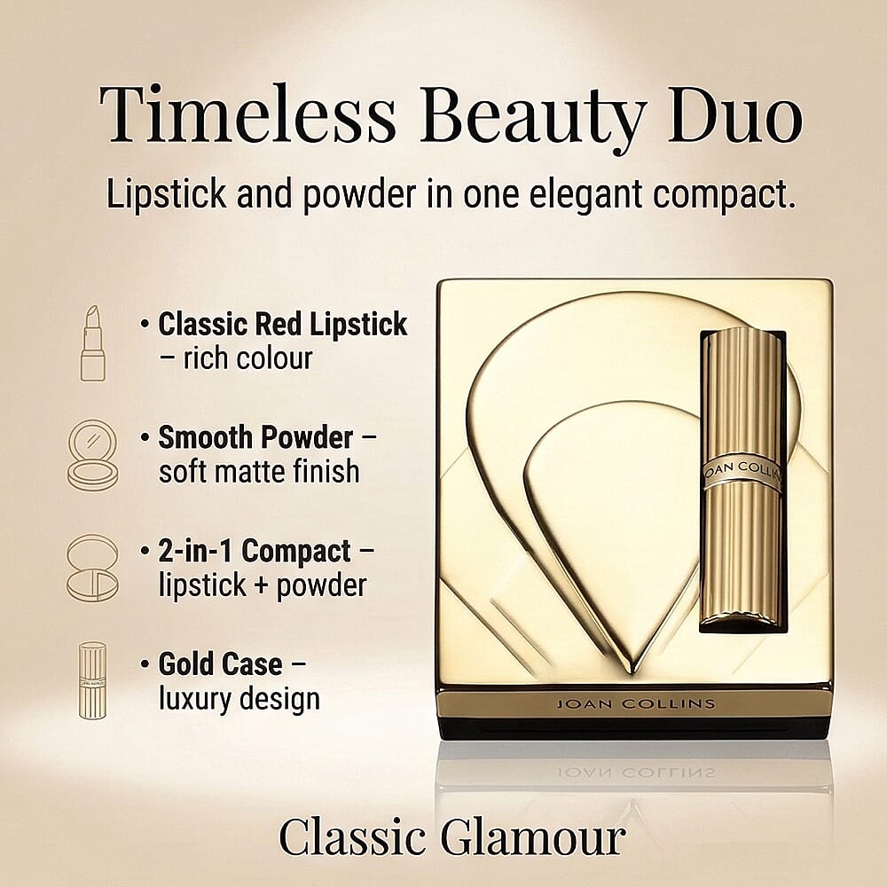 Joan Collins Timeless Beauty Compact Duo Lipstick & Powder - Alexis (Burgundy)