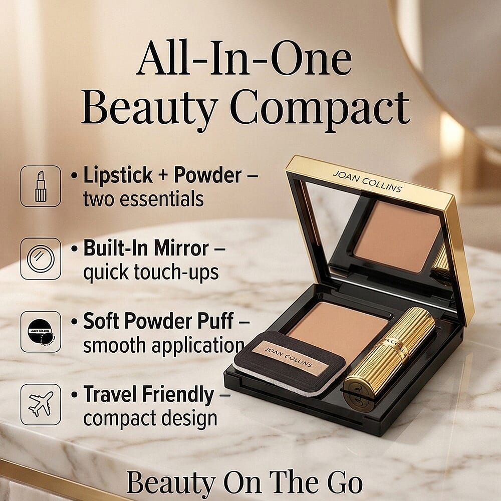 Joan Collins Timeless Beauty Compact Duo Lipstick & Powder - Fontaine (Hot Pink)