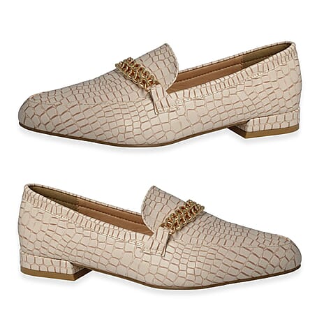 Spot On Ladies Croc Pattern Wide Fitting Loafers (Size - 6) - Nude