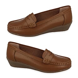 Down To Earth Womens Action Leather Comfort Wedge Loafers