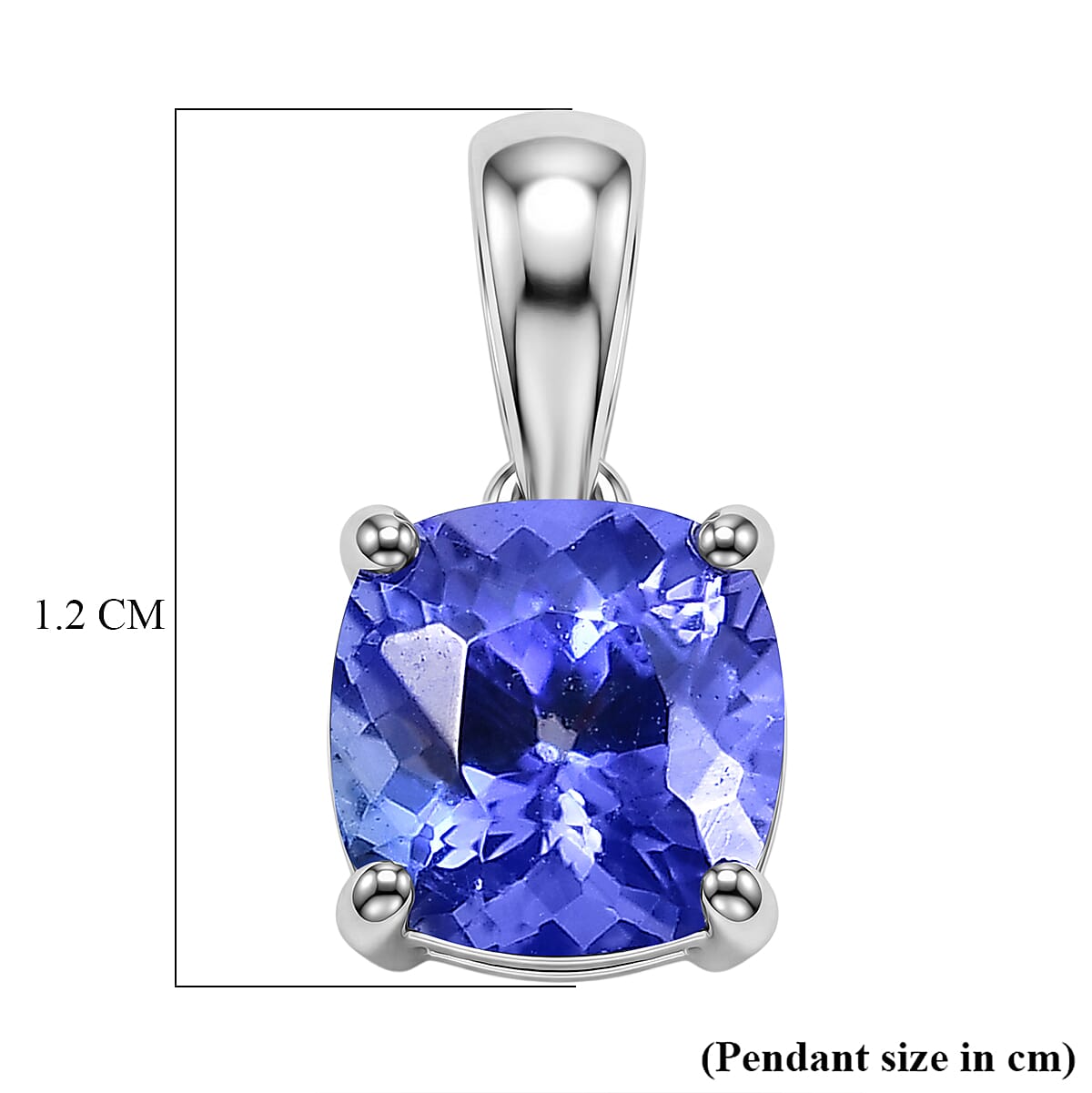 950 Platinum AAAA Tanzanite Cushion Cut Solitaire Pendant 1.09 Ct, Platinum Wt. 0.79 Gms