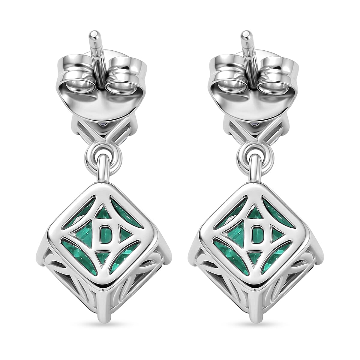 D'Joy Emeraldine Triplet Quartz & Moissanite Dangling Earring with Push Post in Platinum Overlay Sterling Silver 4.06 Ct.