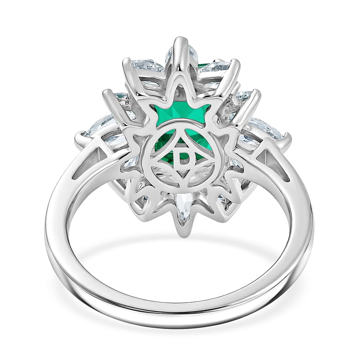 D'Joy Emeraldine Triplet Quartz & White Topaz Halo Ring in Rhodium Overlay Sterling Silver 3.54 Ct.