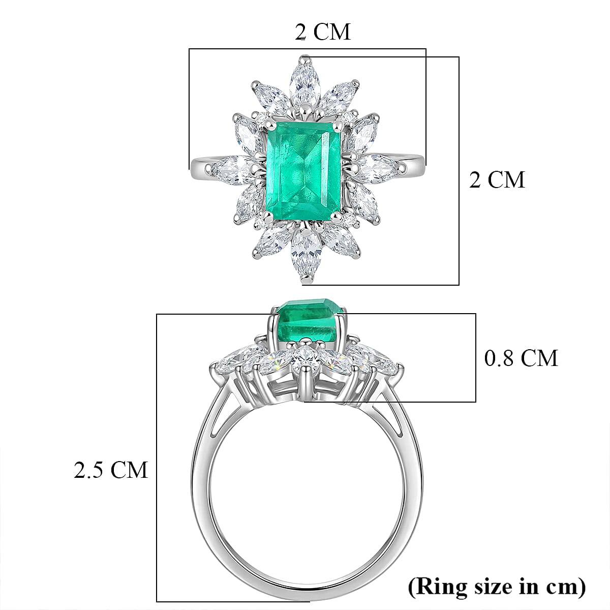 D'Joy Emeraldine Triplet Quartz & White Topaz Halo Ring in Rhodium Overlay Sterling Silver 3.54 Ct.