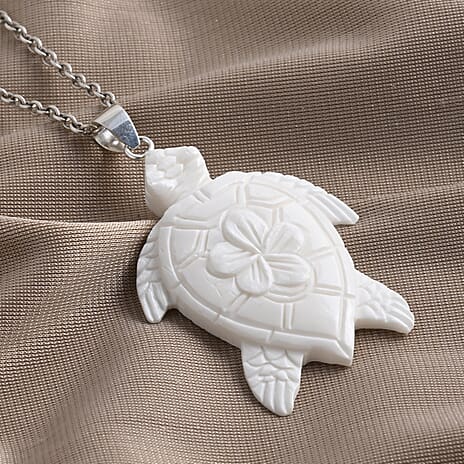 Royal Bali Collection - Ox Bone Sterling Silver Turtle Pendant 25.00 Ct.
