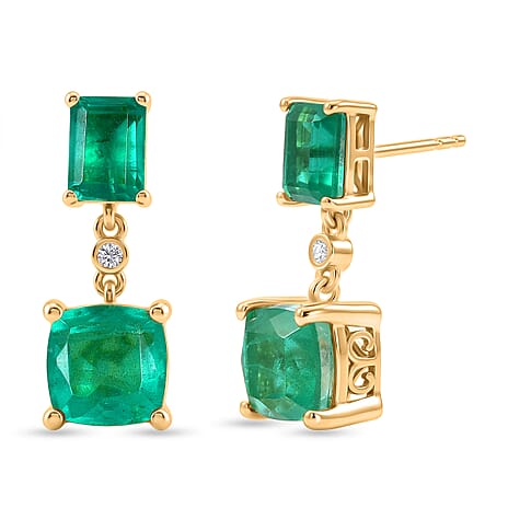 D'Joy Emeraldine Triplet Quartz & White Zircon Dangling Earring with Push Post in Yellow Gold Plated Sterling Silver 7.75 Ct.