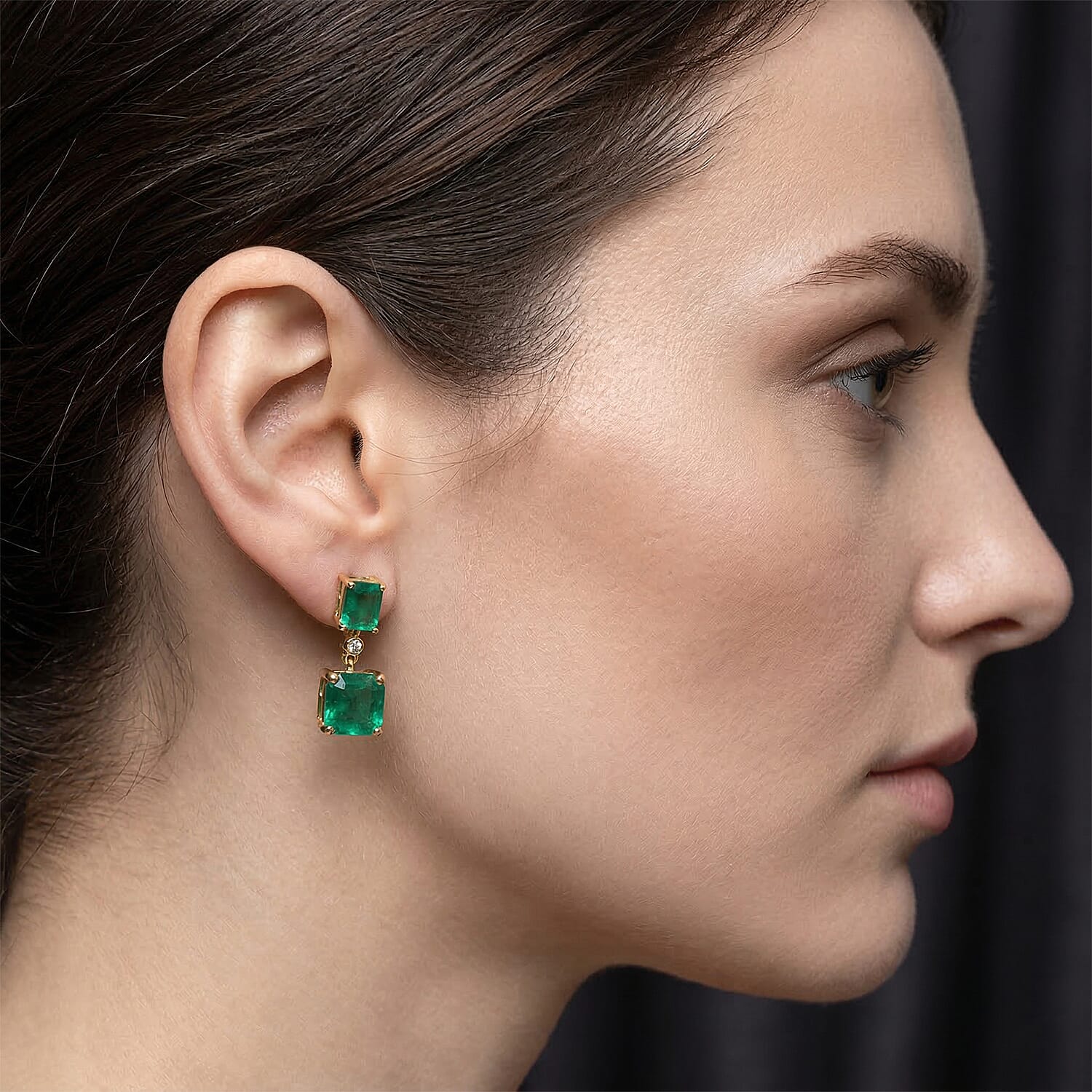 D'Joy Emeraldine Triplet Quartz & White Zircon Dangling Earring with Push Post in Yellow Gold Plated Sterling Silver 7.75 Ct.