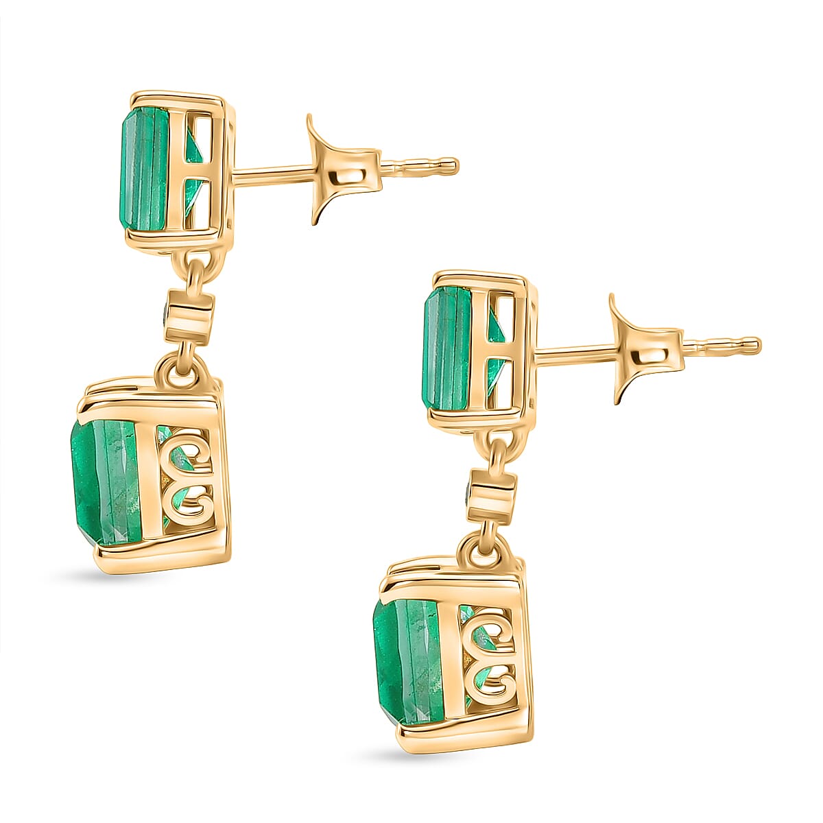 D'Joy Emeraldine Triplet Quartz & White Zircon Dangling Earring with Push Post in Yellow Gold Plated Sterling Silver 7.75 Ct.