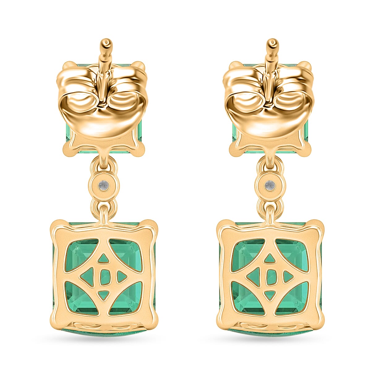 D'Joy Emeraldine Triplet Quartz & White Zircon Dangling Earring with Push Post in Yellow Gold Plated Sterling Silver 7.75 Ct.