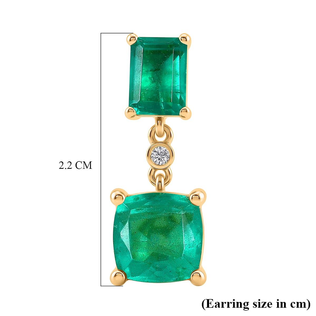 D'Joy Emeraldine Triplet Quartz & White Zircon Dangling Earring with Push Post in Yellow Gold Plated Sterling Silver 7.75 Ct.