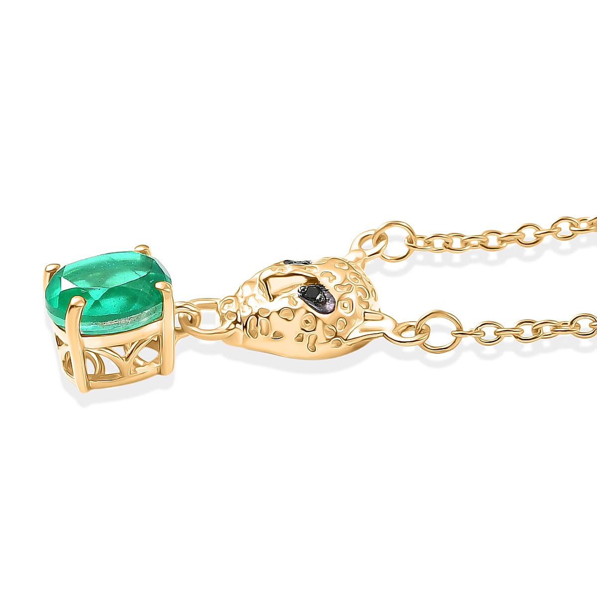 D'Joy Emeraldine Triplet Oval Cut & Black Spinel Necklace (Size - 20) in Yellow Gold Tone 1.62 Ct.