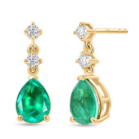 D'Joy Emeraldine Triplet Quartz & White Topaz Pear Cut Dangling Earring in Yellow Gold Plated Sterling Silver 4.00 Ct.