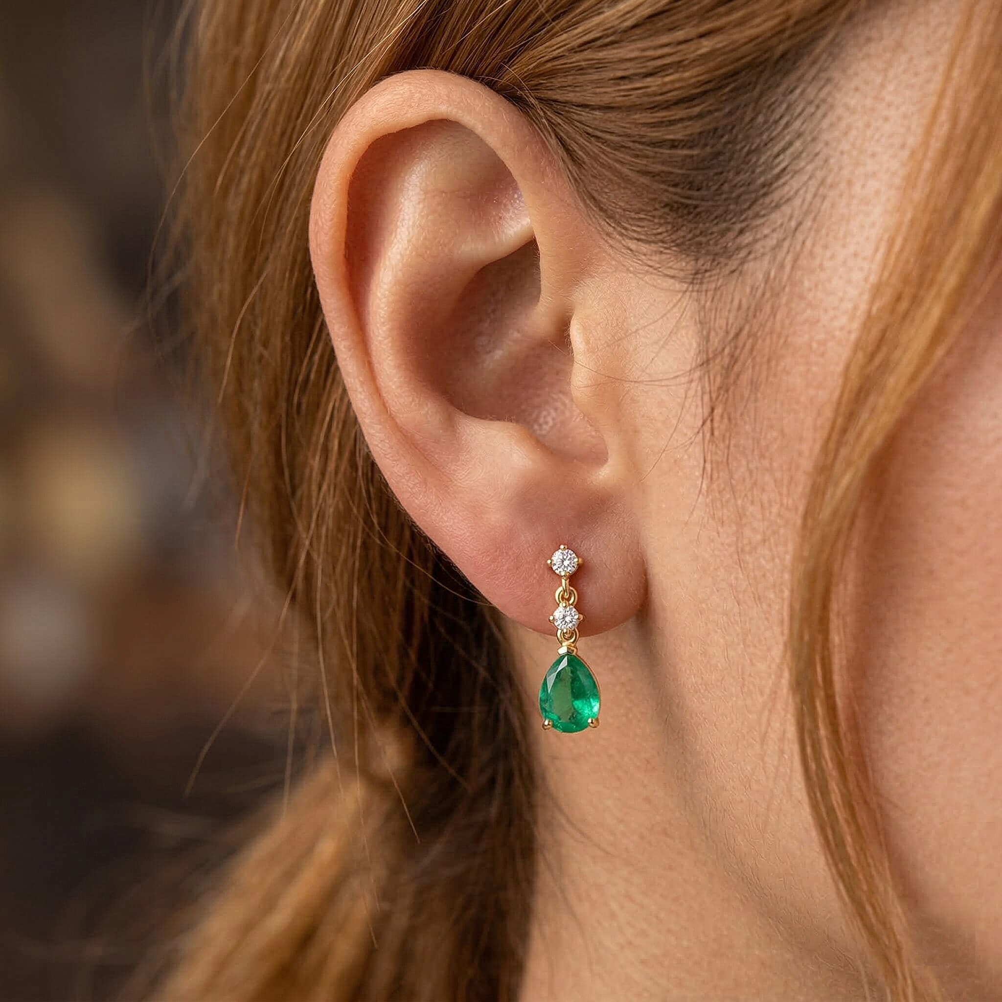 D'Joy Emeraldine Triplet Quartz & White Topaz Pear Cut Dangling Earring in Yellow Gold Plated Sterling Silver 4.00 Ct.