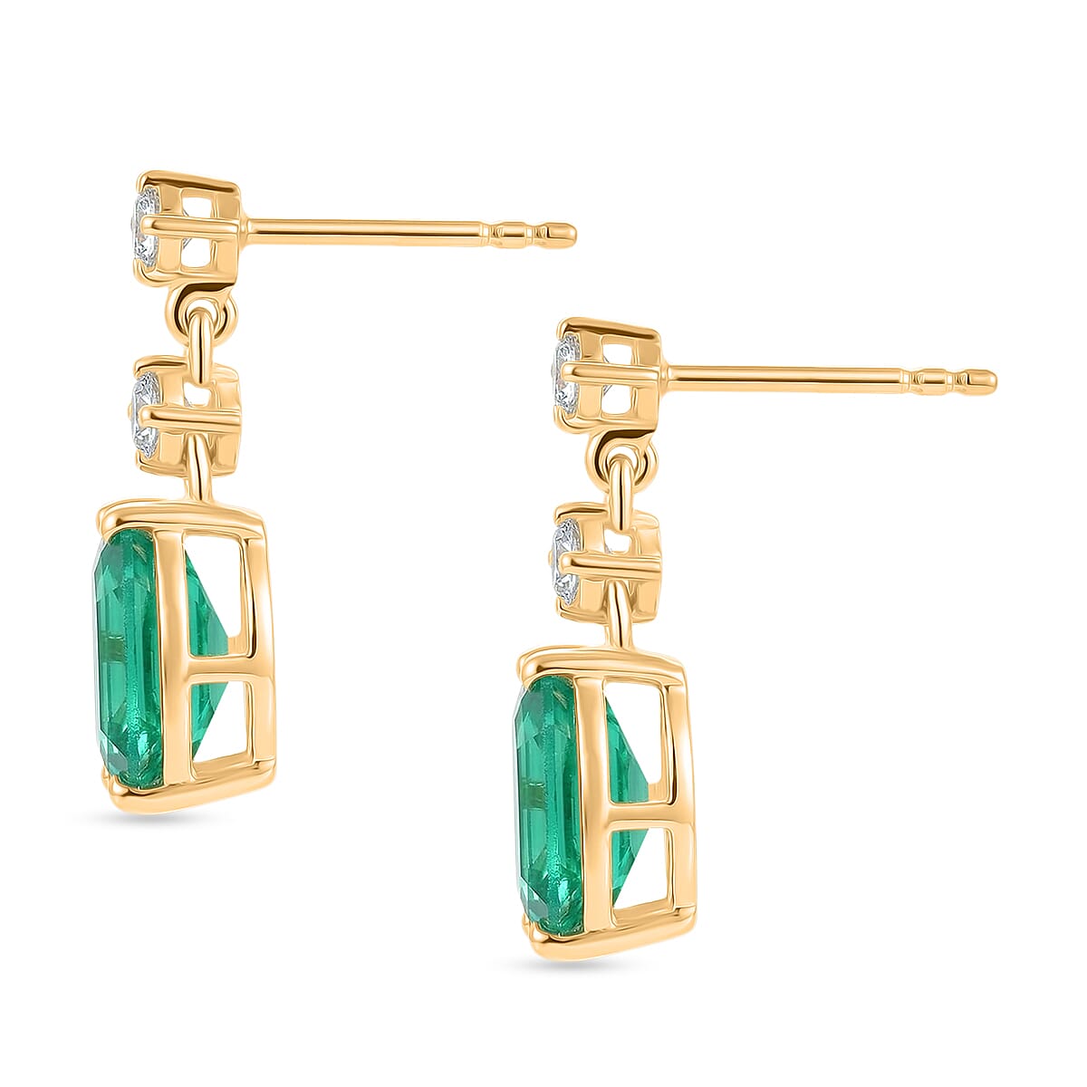D'Joy Emeraldine Triplet Quartz & White Topaz Pear Cut Dangling Earring in Yellow Gold Plated Sterling Silver 4.00 Ct.