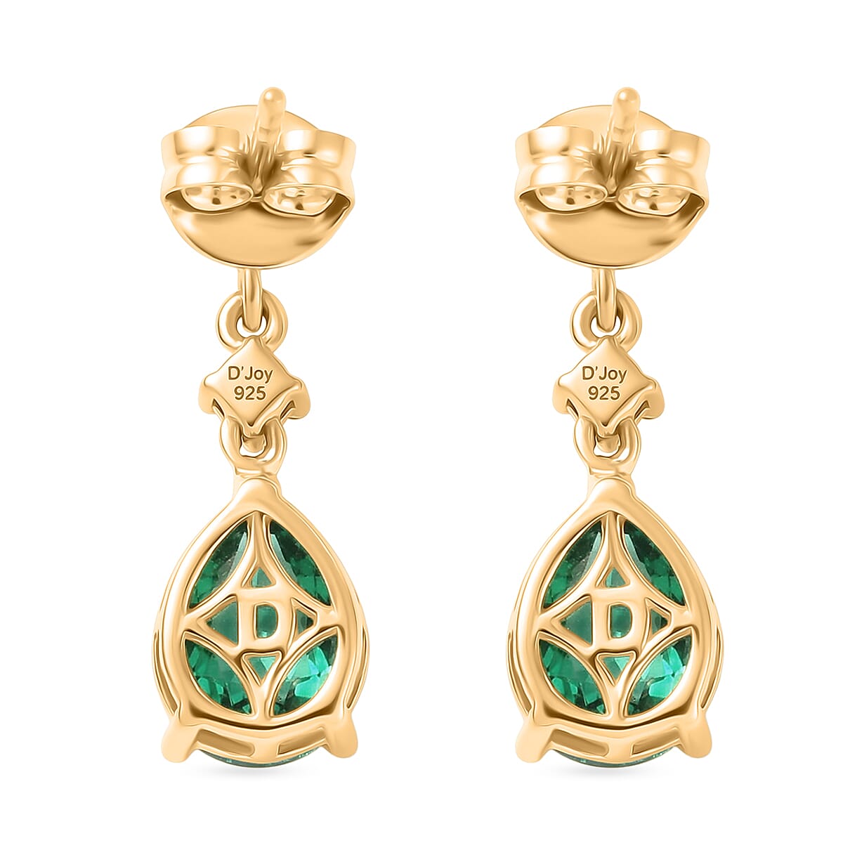 D'Joy Emeraldine Triplet Quartz & White Topaz Pear Cut Dangling Earring in Yellow Gold Plated Sterling Silver 4.00 Ct.