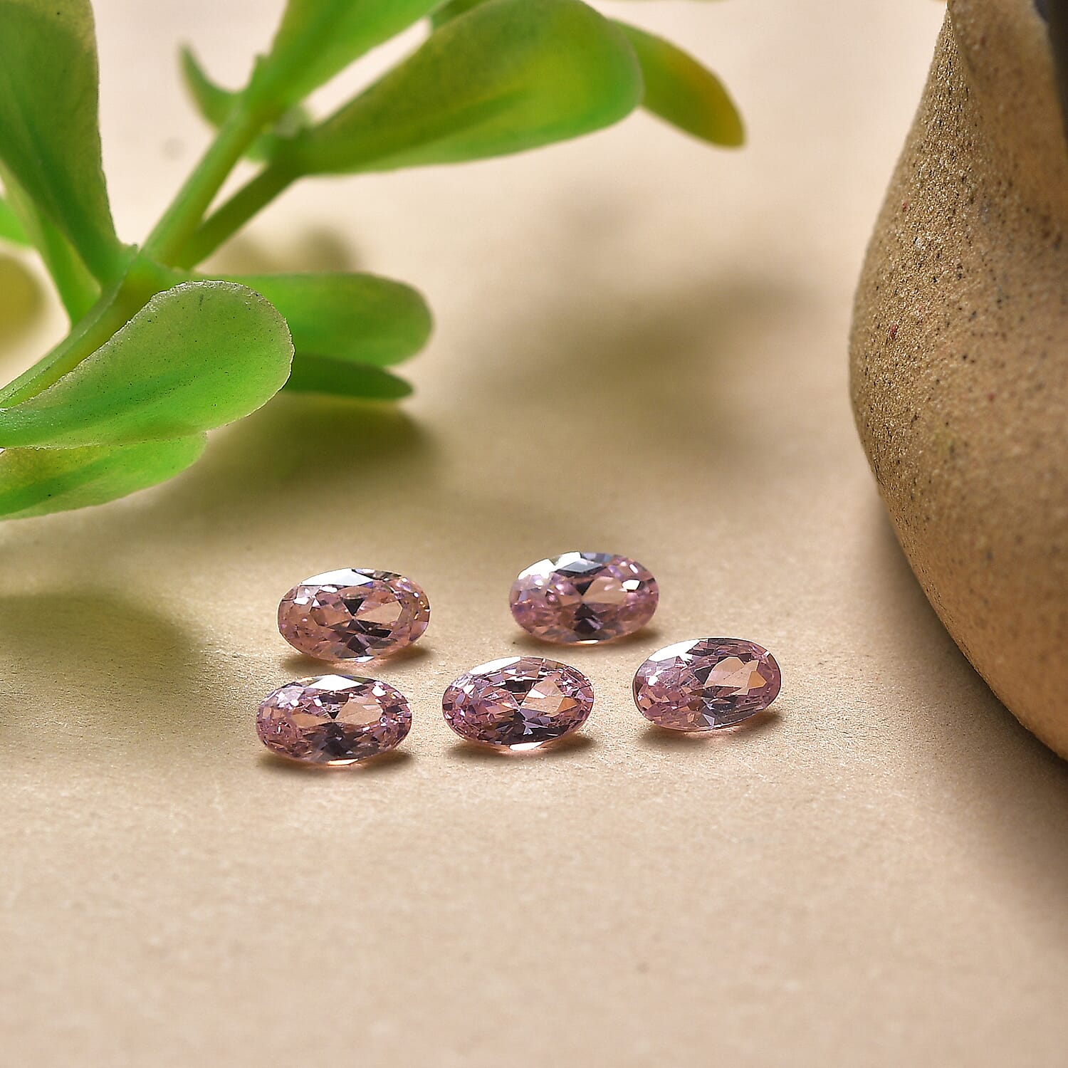 Set Of 5 Pink Cubic Zirconia Oval Cut 5X3 mm Gemstone, 1.63 Ct