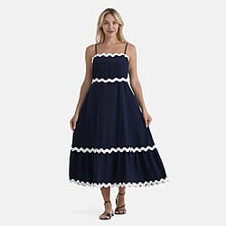 La Marey Square Neck Contrast Scallop Midi Dress