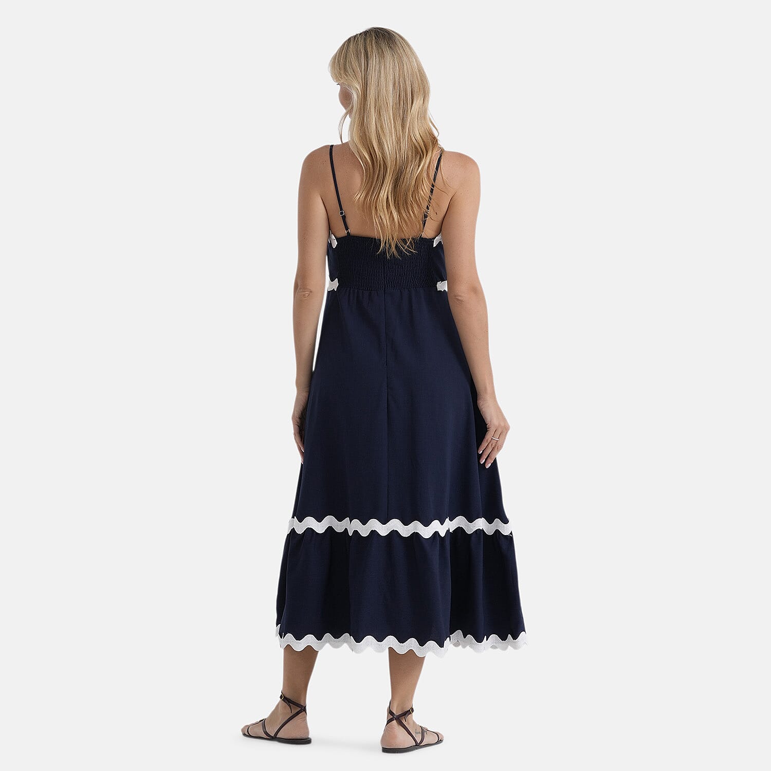 La Marey Square Neck Contrast Scallop Midi Dress