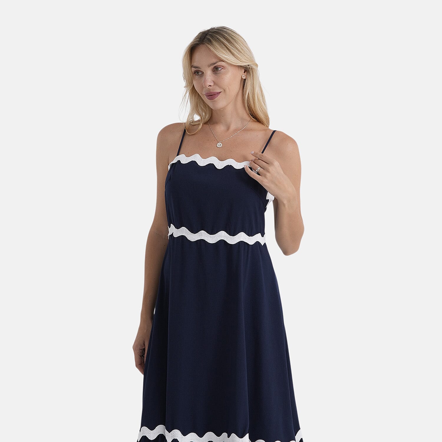 La Marey Square Neck Contrast Scallop Midi Dress