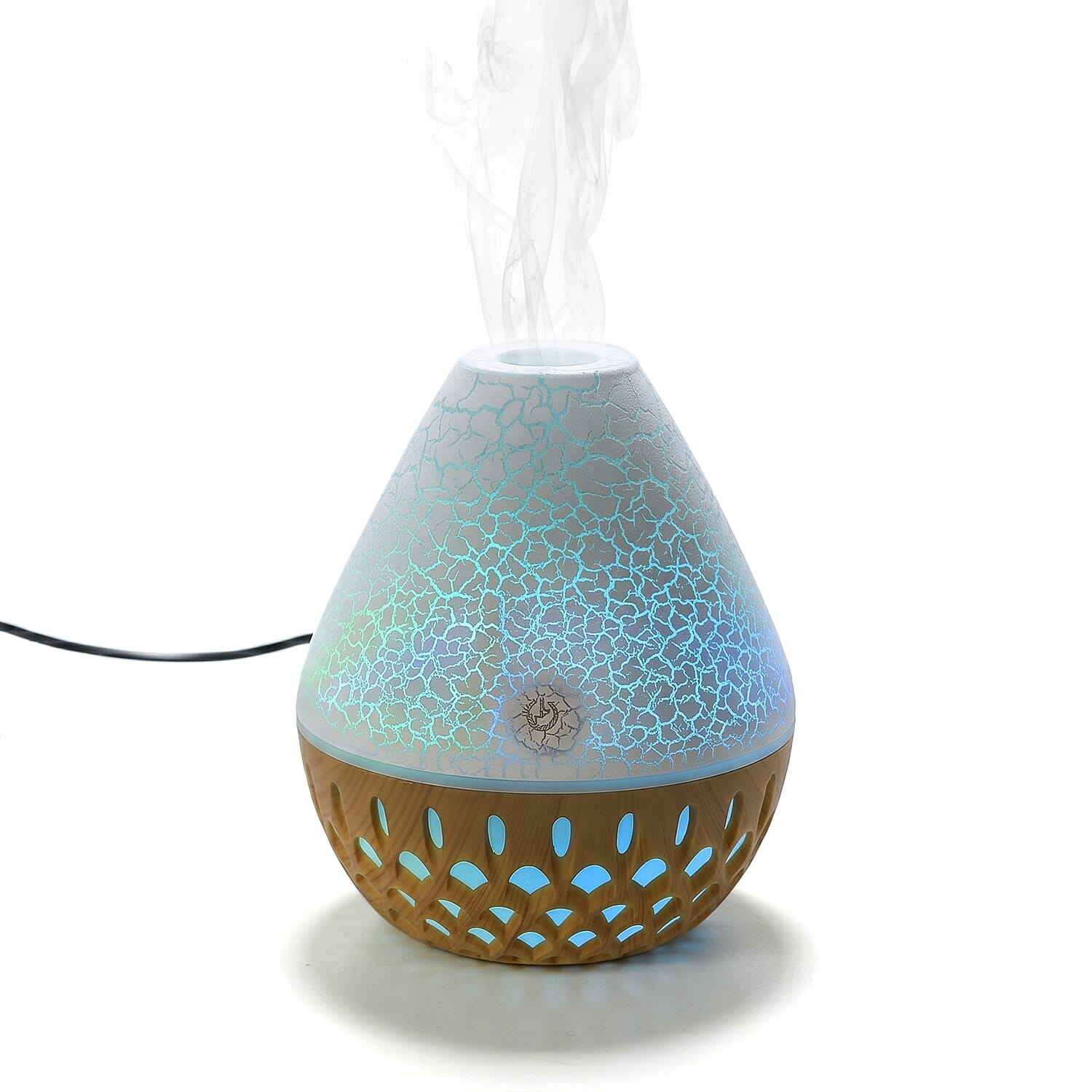 Ultrasonic Humidifier and 7 Essential Oils - Peppermint,  Jasmine, Lemongrass, Eucalyptus, Rose, Lavender, Orange (200ml) - White - Light Brown