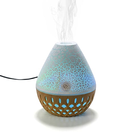Ultrasonic Humidifier and 7 Essential Oils - Peppermint,  Jasmine, Lemongrass, Eucalyptus, Rose, Lavender, Orange (200ml) - White - Light Brown