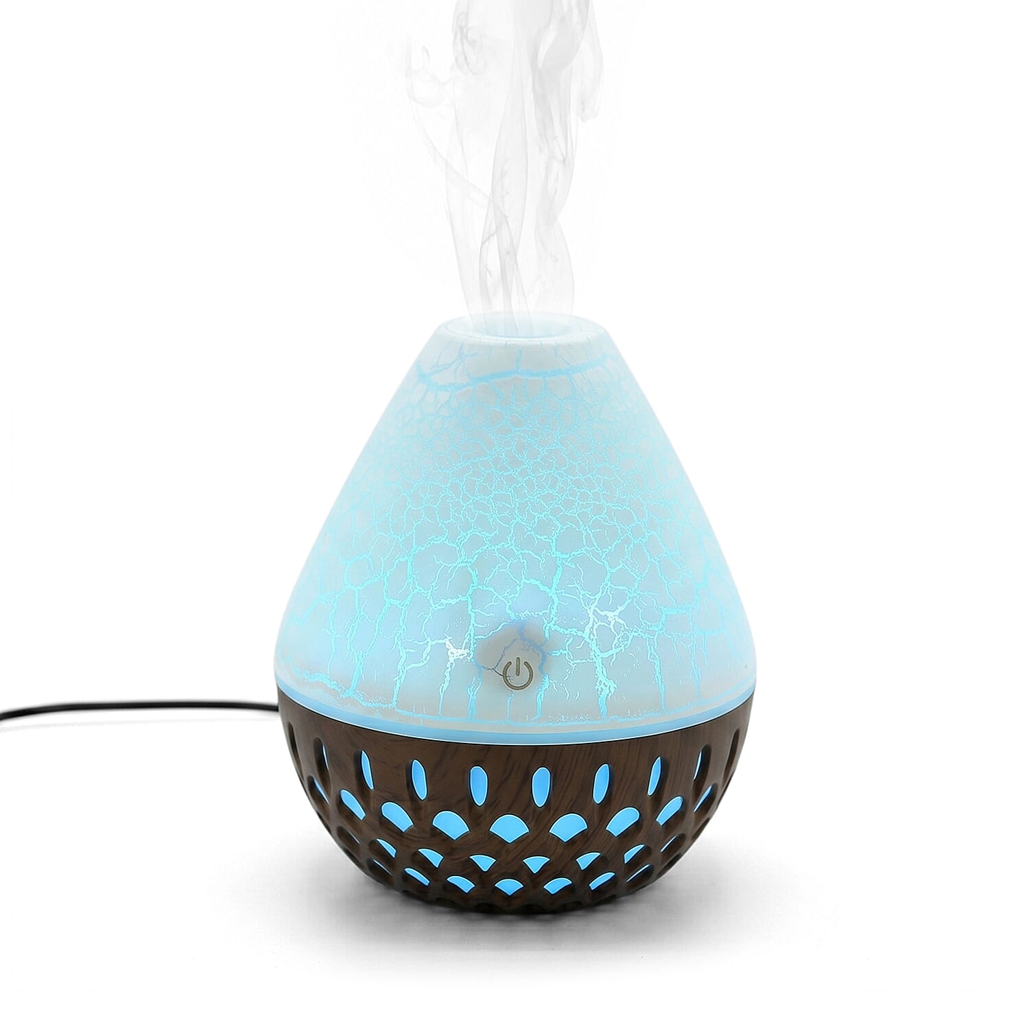 Ultrasonic Humidifier and 7 Essential Oils - Peppermint, Jasmine, Lemongrass, Eucalyptus, Rose, Lavender, Orange (200ml) - White - Light Dark Brown
