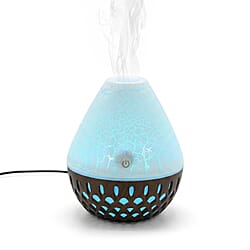 Ultrasonic Humidifier and 7 Essential Oils - Peppermint, Jasmine, Lemongrass, Eucalyptus, Rose, Lavender, Orange (200ml) - White - Light Dark Brown
