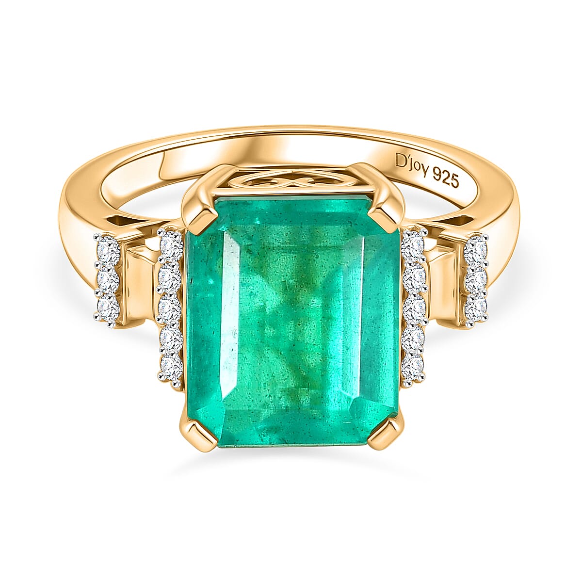 D'Joy Emeraldine Triplet Quartz & White Zircon Ring in 18K Vermeil Yellow Gold Plated Sterling Silver 5.55 Ct.