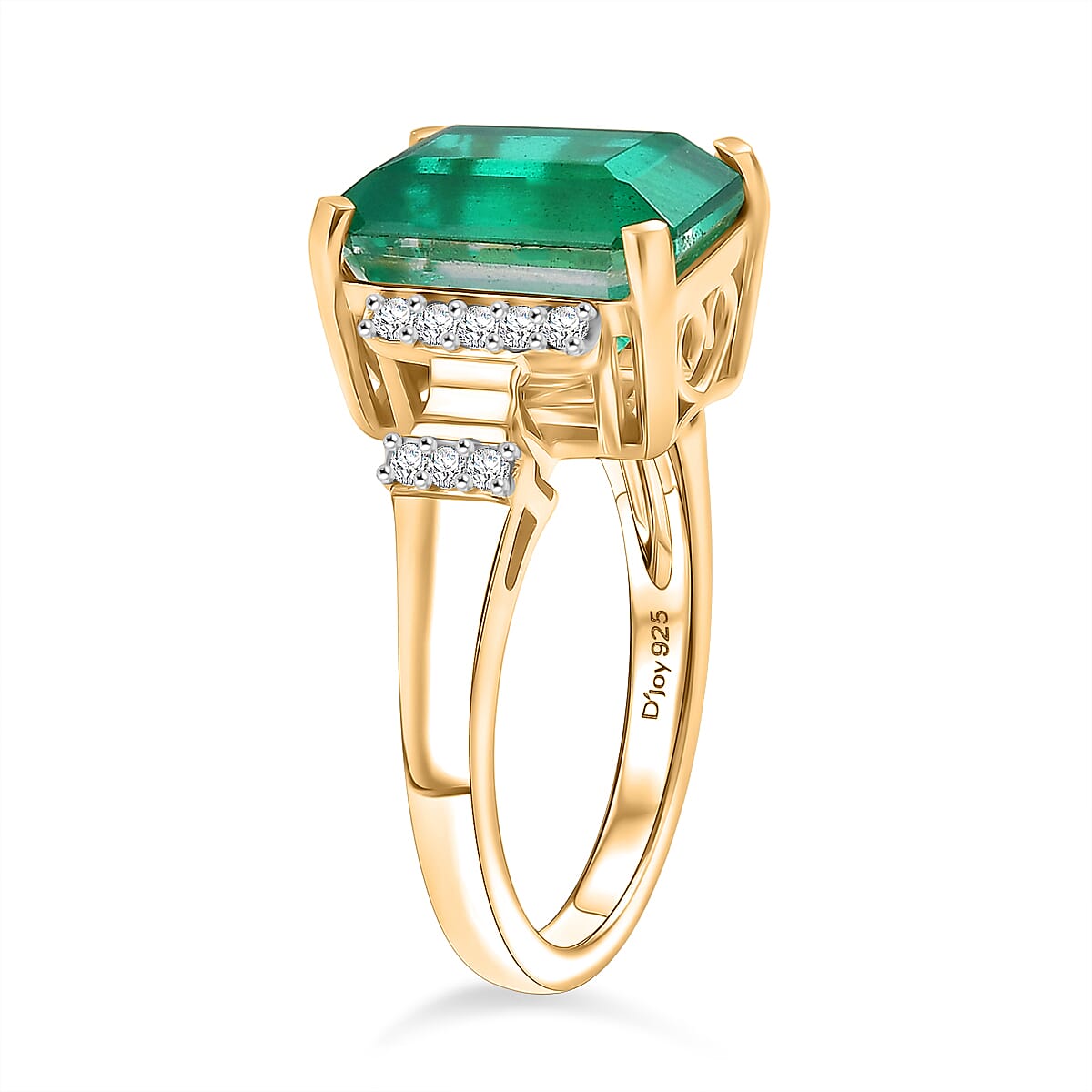D'Joy Emeraldine Triplet Quartz & White Zircon Ring in 18K Vermeil Yellow Gold Plated Sterling Silver 5.55 Ct.