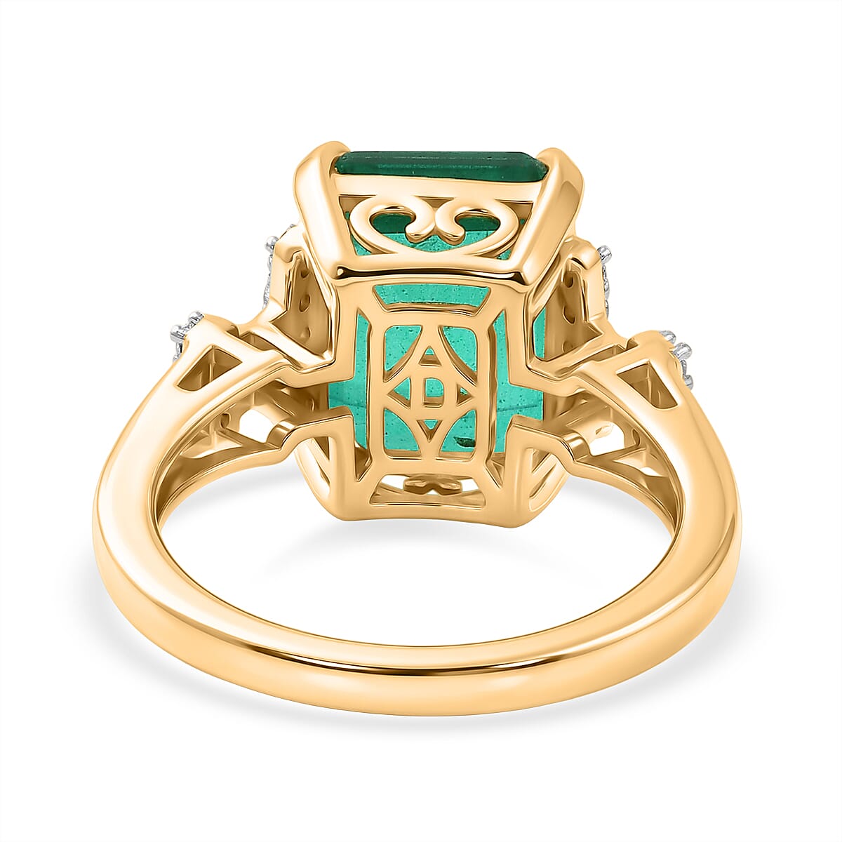 D'Joy Emeraldine Triplet Quartz & White Zircon Ring in 18K Vermeil Yellow Gold Plated Sterling Silver 5.55 Ct.